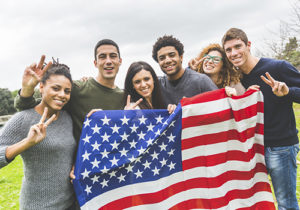 Multiethnic Group of Friends with United States Flag