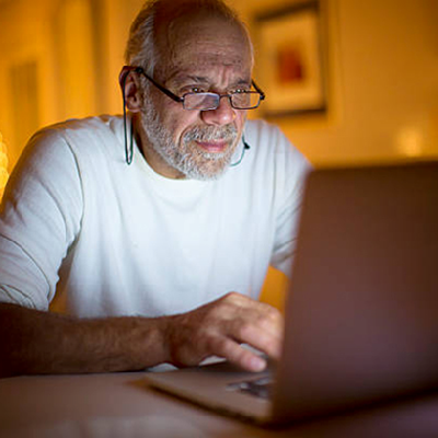 person reviewing information online